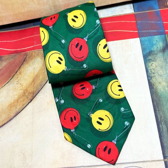 MEN'S VINTAGE HONORS HAPPY FACE TIE 90'S Y2K SMILING HAPPY FACES STANDARD SIZE - Picture 3 of 4